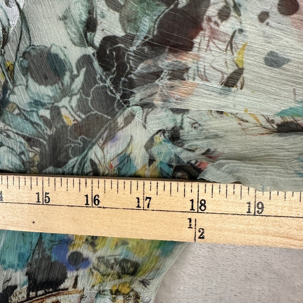 Fleur De Lis Colorful Watercolor Inspired Zip Front Sheer Tunic Top Size Small - Picture 6 of 9